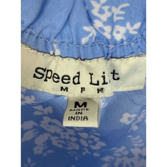 Speed Limit Womens Blouse Cropped Square Neck Drawstring Floral Blue Medium - Picture 3 of 9